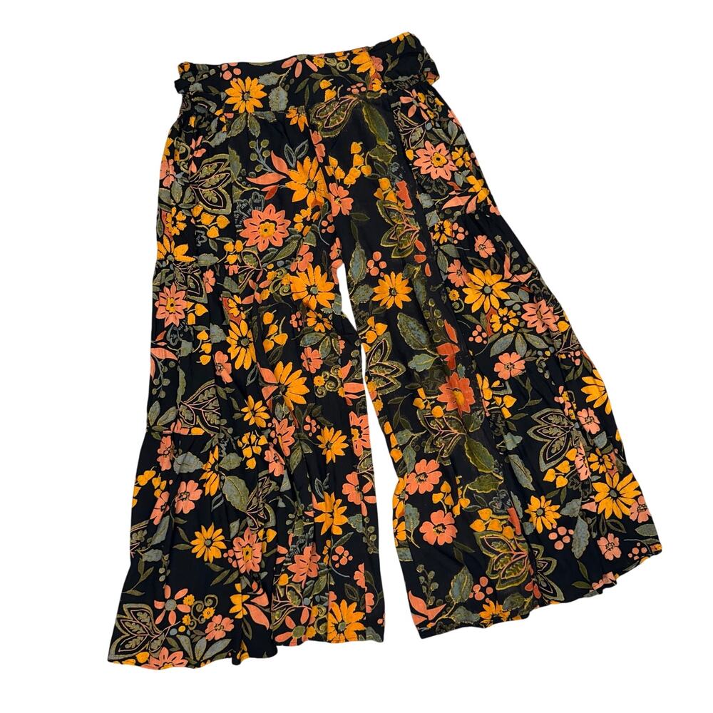 Angie Floral Pant Medium High Waist Wide Leg Flowy Comfy Bohemian